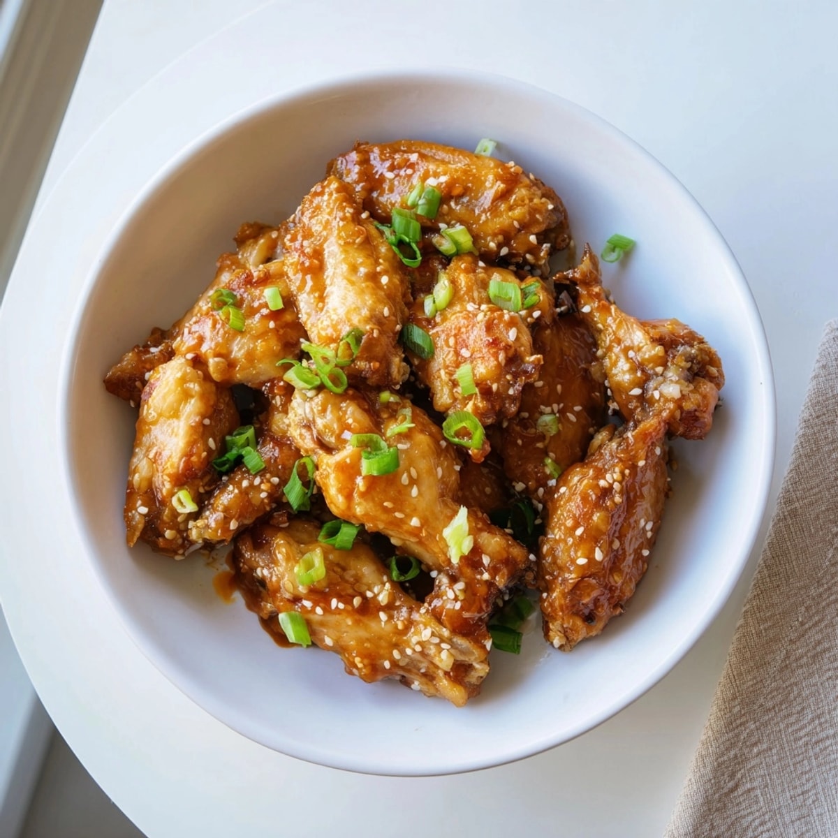 Honey Sriracha Chicken Wings glistening, fresh off the rack, ready to serve.