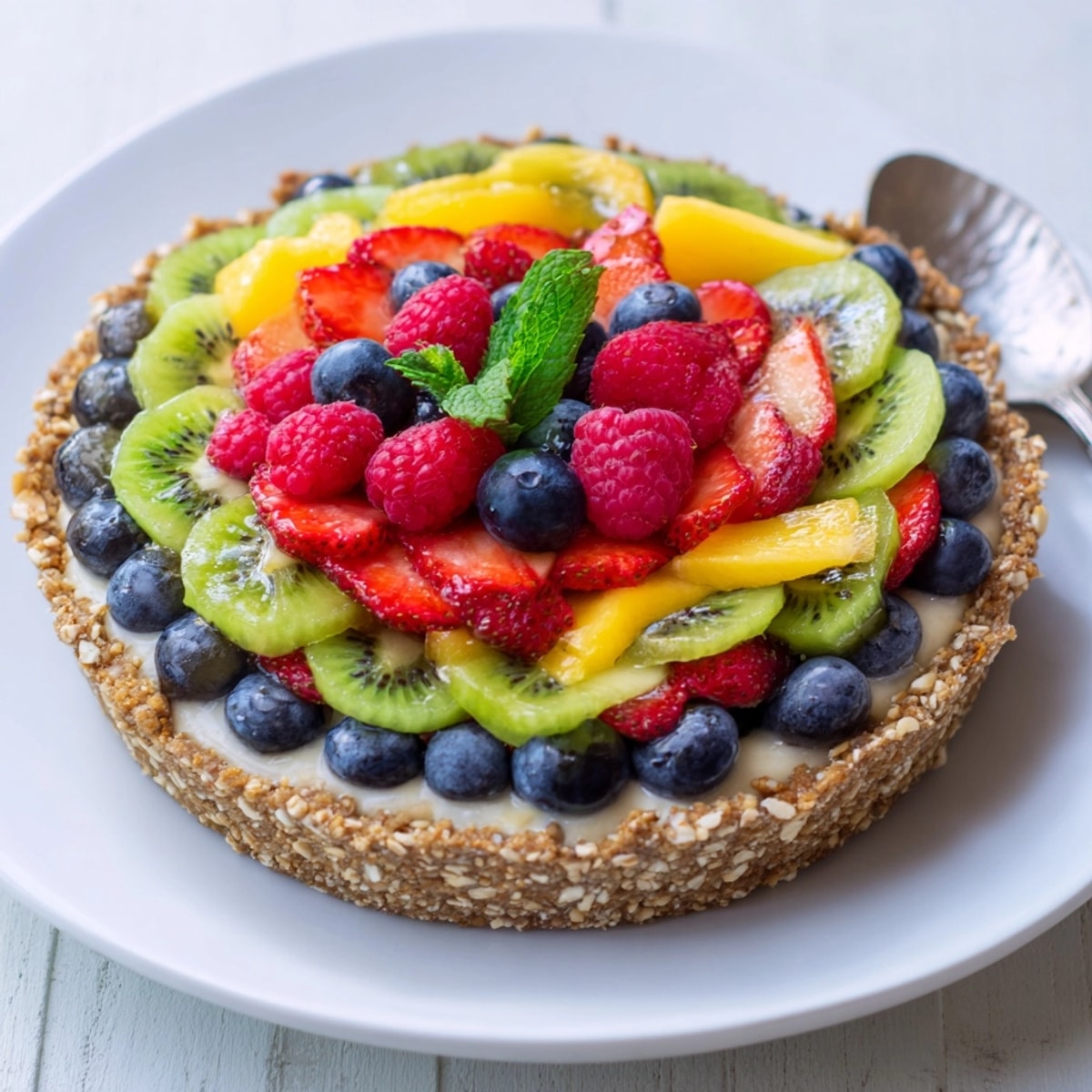 Refreshing No-Bake Greek Yogurt Fruit Tart, a light dessert with colorful summer berries.
