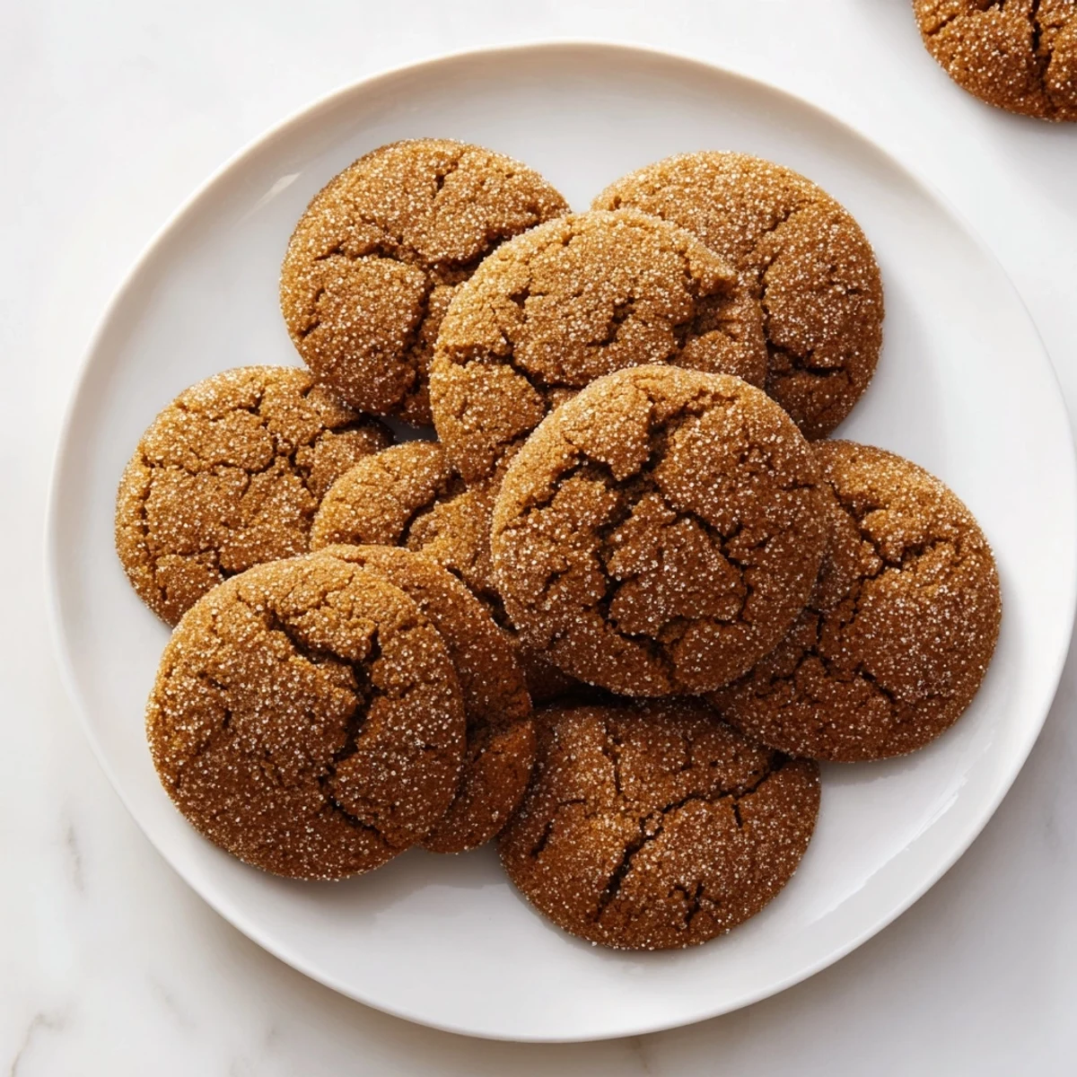 Warm and inviting photo of golden, glistening Spiced Molasses Cookies, perfect for a treat!