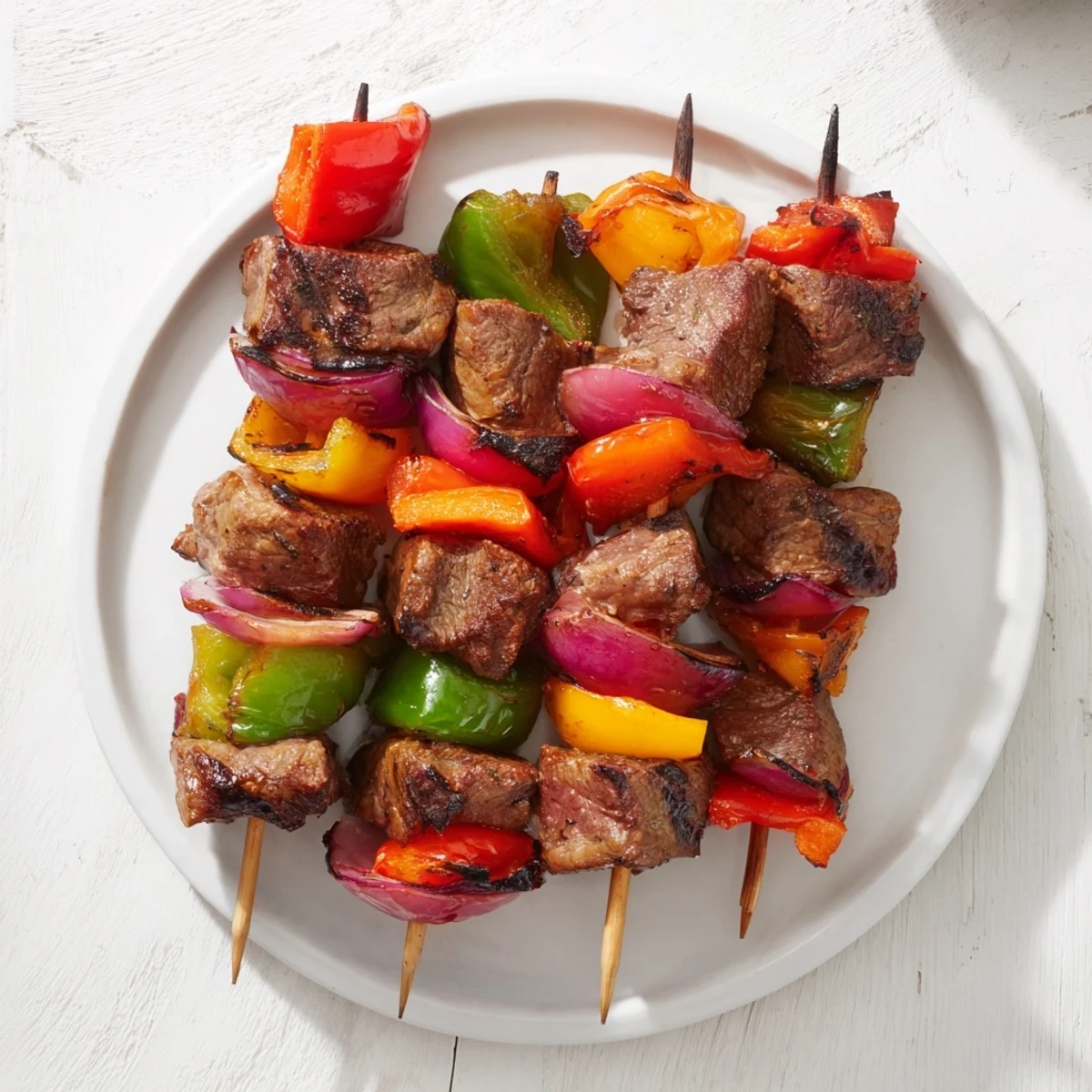 Flavorful and juicy beef kebabs, with grilled bell peppers and onions, a perfect summer grilling recipe.
