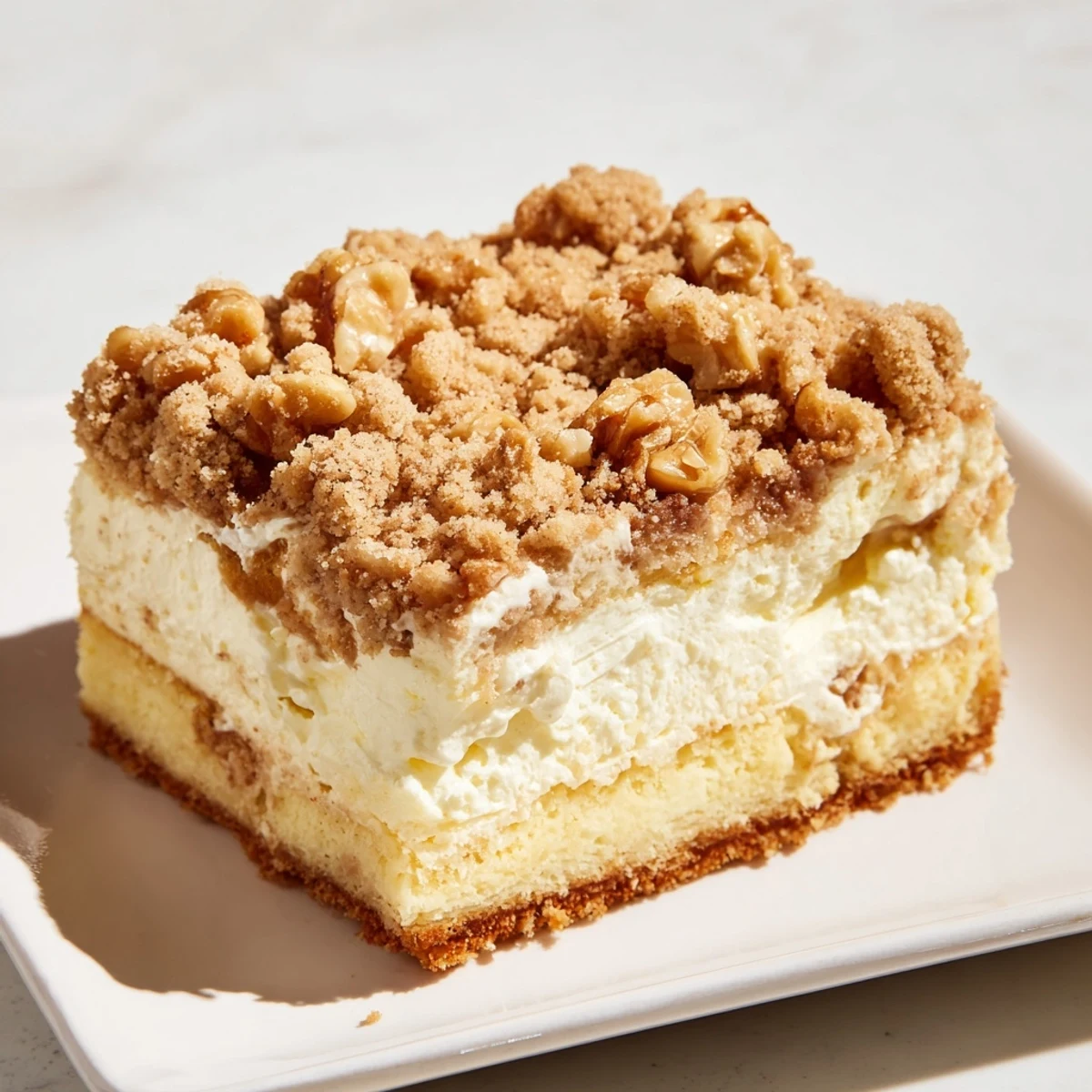 Moist layers of the decadent Baked Perfection recipe, served in slices for everyone to enjoy.