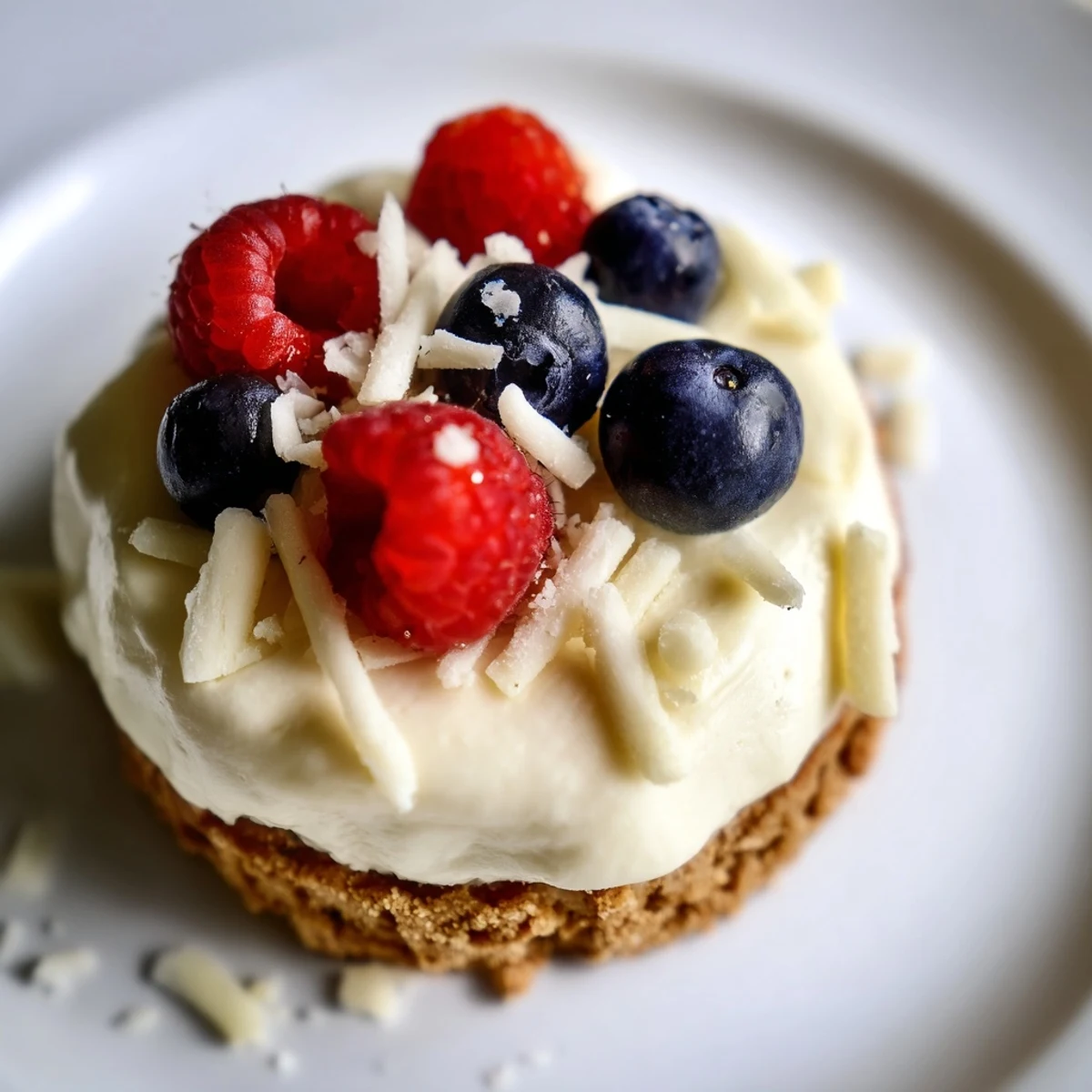 A close-up shot of the Creamy Delight dessert, showcasing its creamy texture with fresh berry topping.