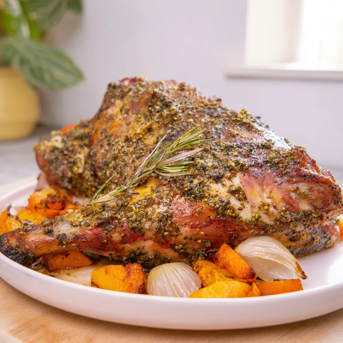 Golden-brown Herb Roasted Turkey Legs, perfectly seasoned and ready for a comforting American meal.
