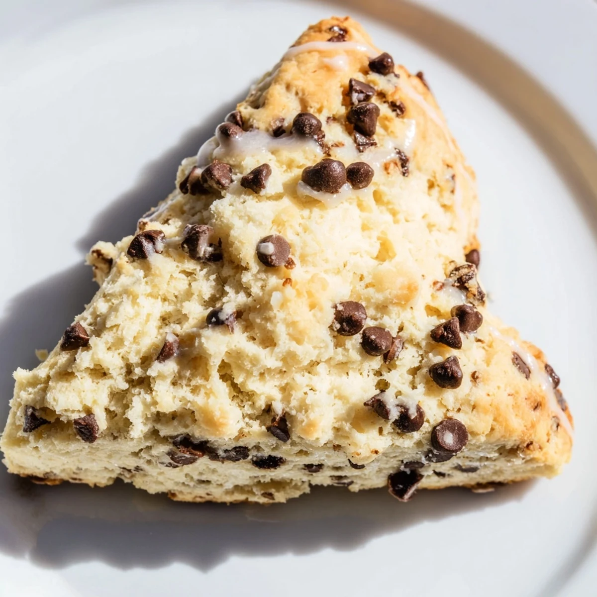 Warm, flaky chocolate chip scones with melty chocolate, perfect for a cozy afternoon tea.