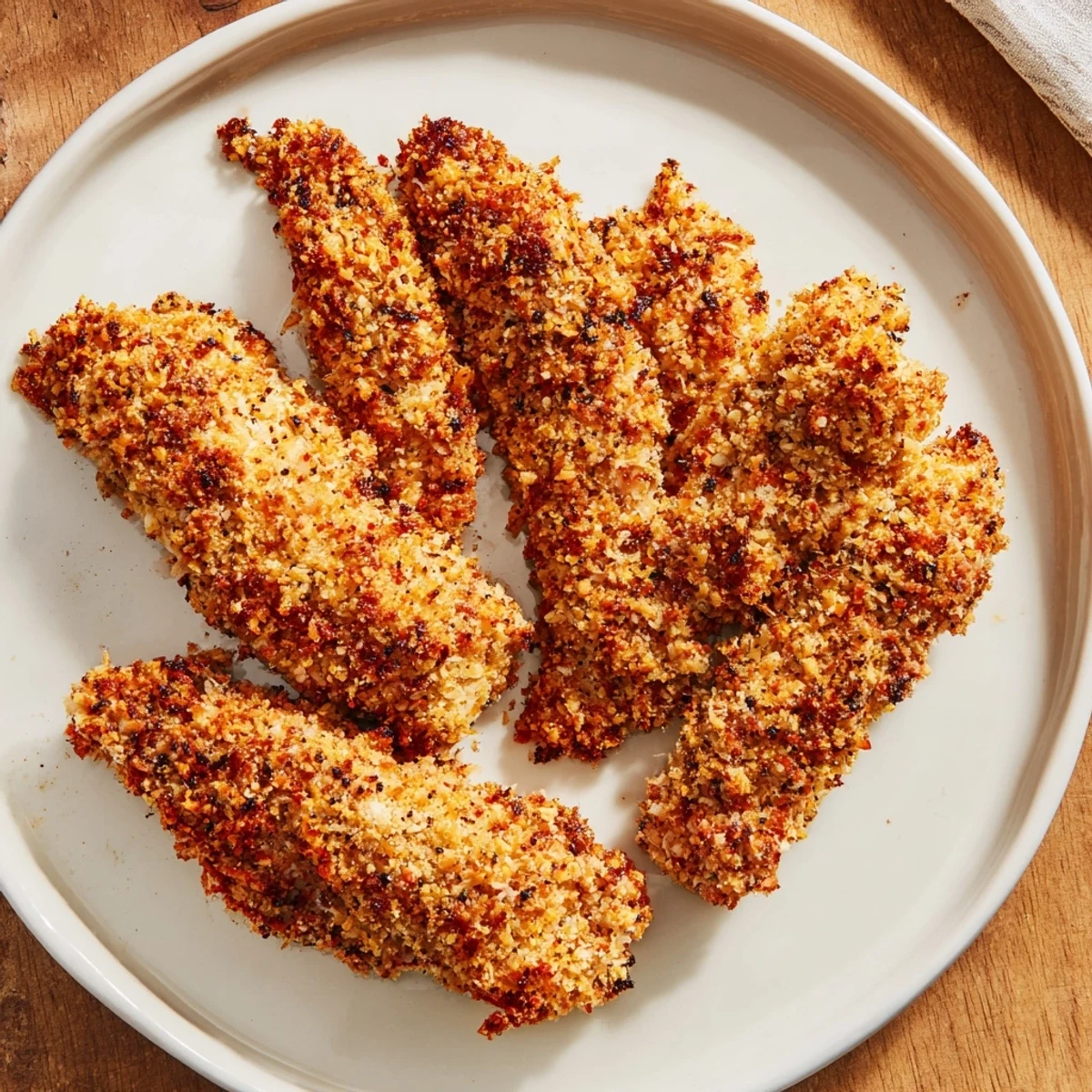 Close-up of freshly fried crispy chicken tenders, showcasing a perfectly crunchy exterior.