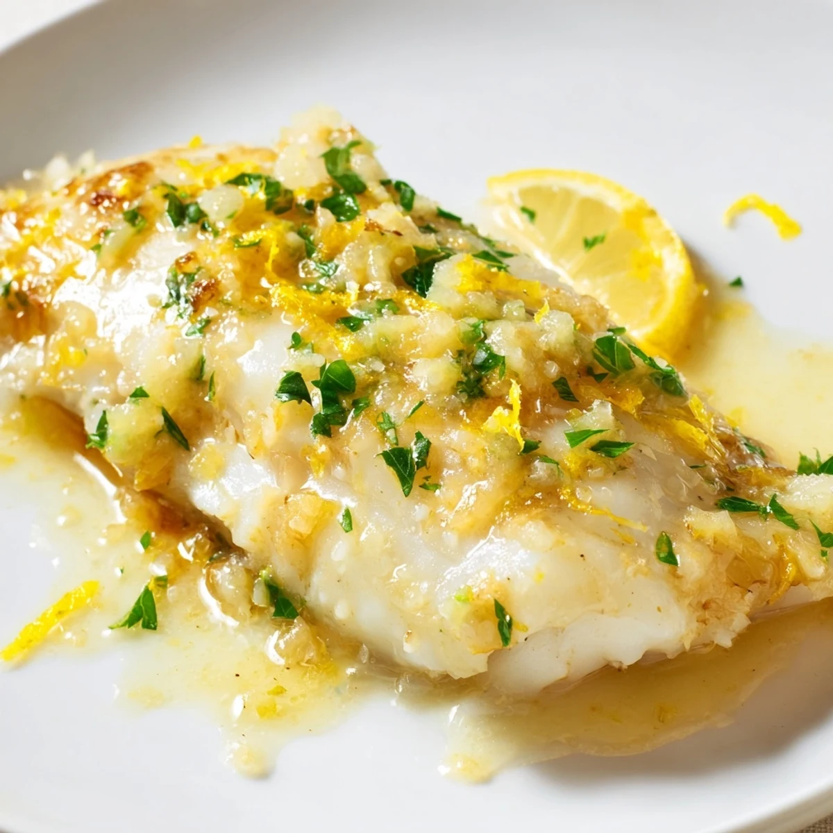 Golden-brown Baked Cod with Lemon Butter Sauce: a healthy and delicious, easy weeknight meal.