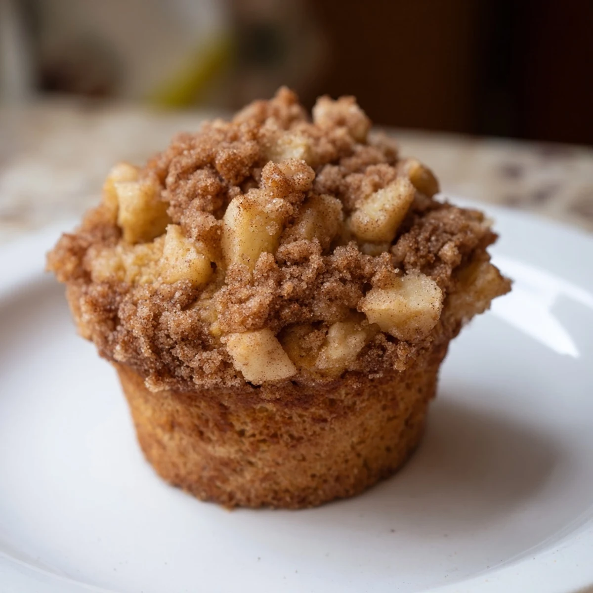 Fluffy cinnamon apple muffins with a golden-brown crust, perfect for a cozy morning treat.