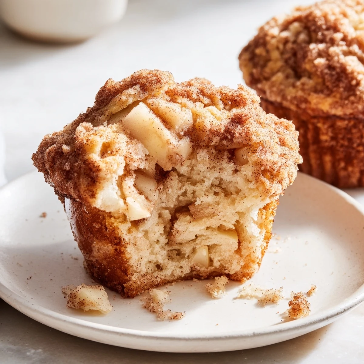 Warm, freshly baked cinnamon apple muffins, speckled with apple pieces, ideal for brunch.