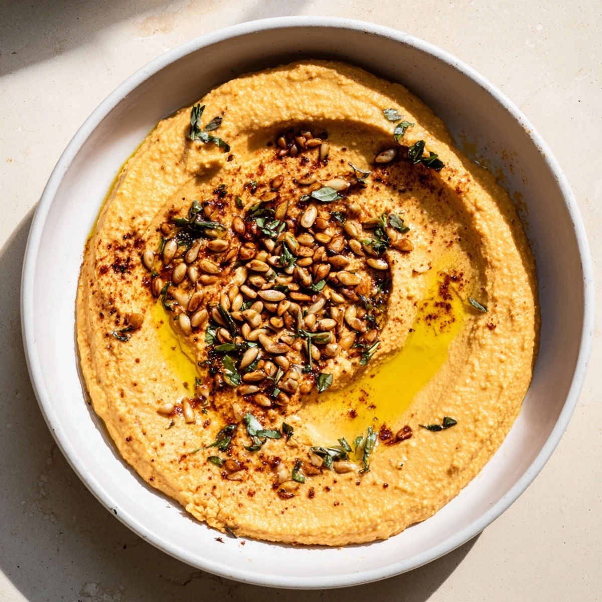 Homemade Spiced Pumpkin Hummus, smooth and spiced, a delicious vegan appetizer for any gathering.