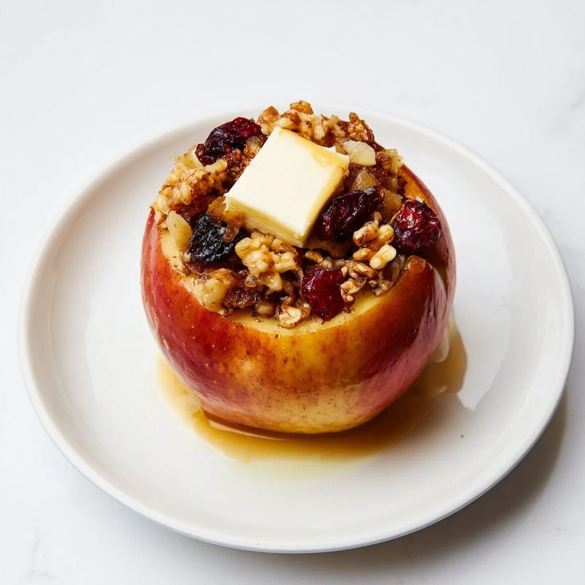 Steaming Baked Apple Dessert served warm, its sweet spiced filling visible inside the tender apples.