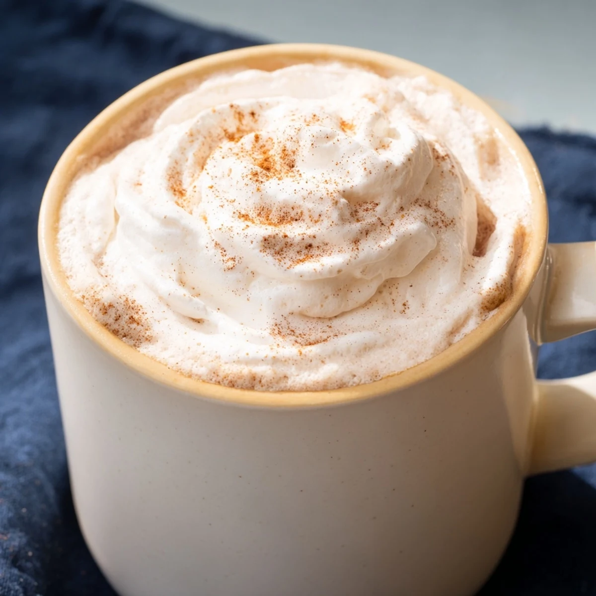 Steaming Spiced Latte Hot, garnished with whipped cream, ready for a cozy afternoon treat.