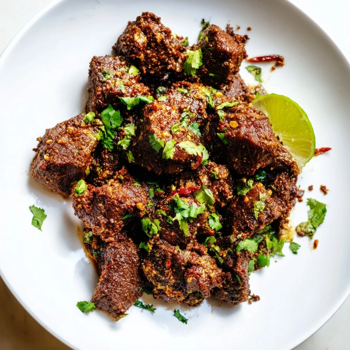 A bowl of Beef Curry Spicy served with rice, showcasing the creamy coconut milk texture.