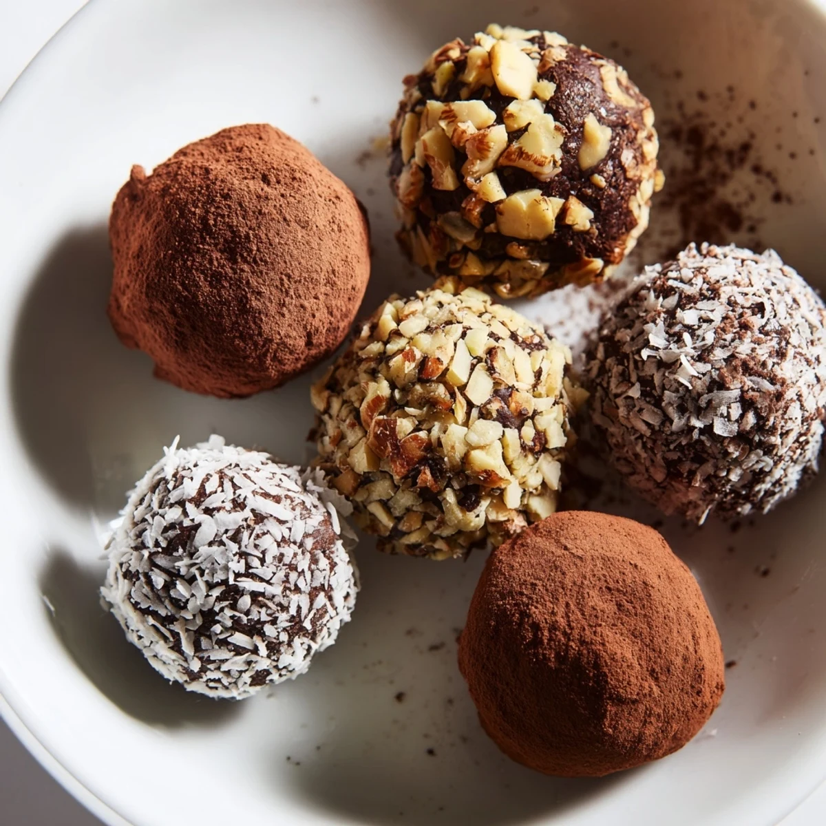 Gourmet close-up: A stunning chocolate truffle box showing various coatings and textures ready to enjoy.