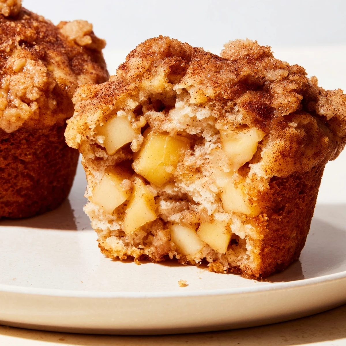 Warm, golden Apple Muffins fresh from the oven, offering a delightful cinnamon aroma.