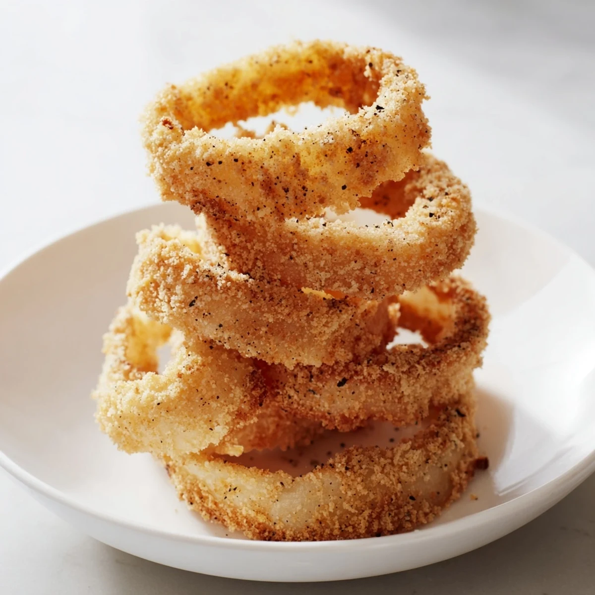 A plate of homemade onion rings, a classic American side dish, ready to be served.