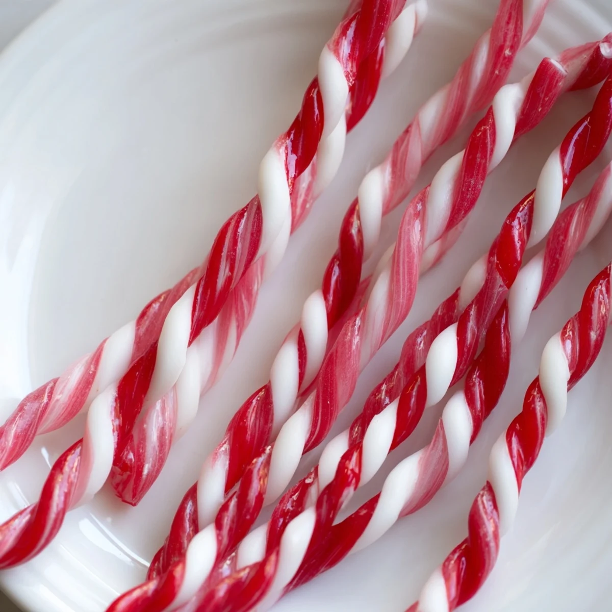 Freshly made peppermint sticks: a vibrant red and white candy treat, ready to enjoy.