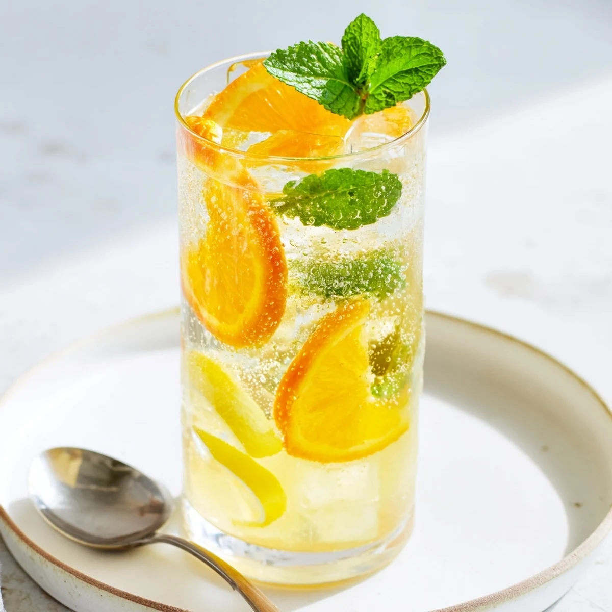 Mocktail Spiced garnished with citrus and mint, a vibrant, refreshing non-alcoholic drink.