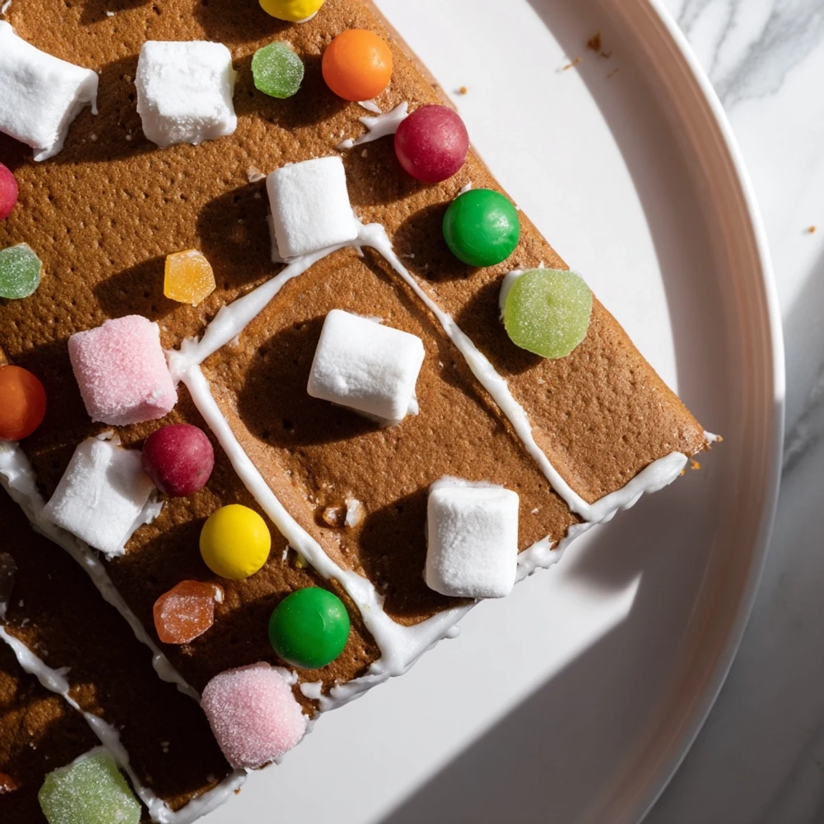 A festive gingerbread kit, showcasing a holiday treat with detailed icing designs and sweet candies.