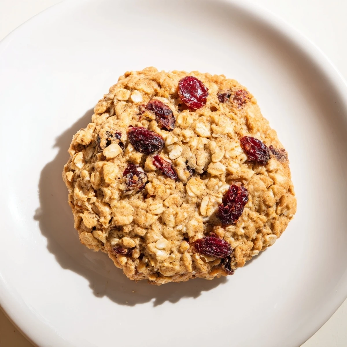 Golden-edged dried cranberry oatmeal cookies, a sweet treat served warm from the oven for everyone.
