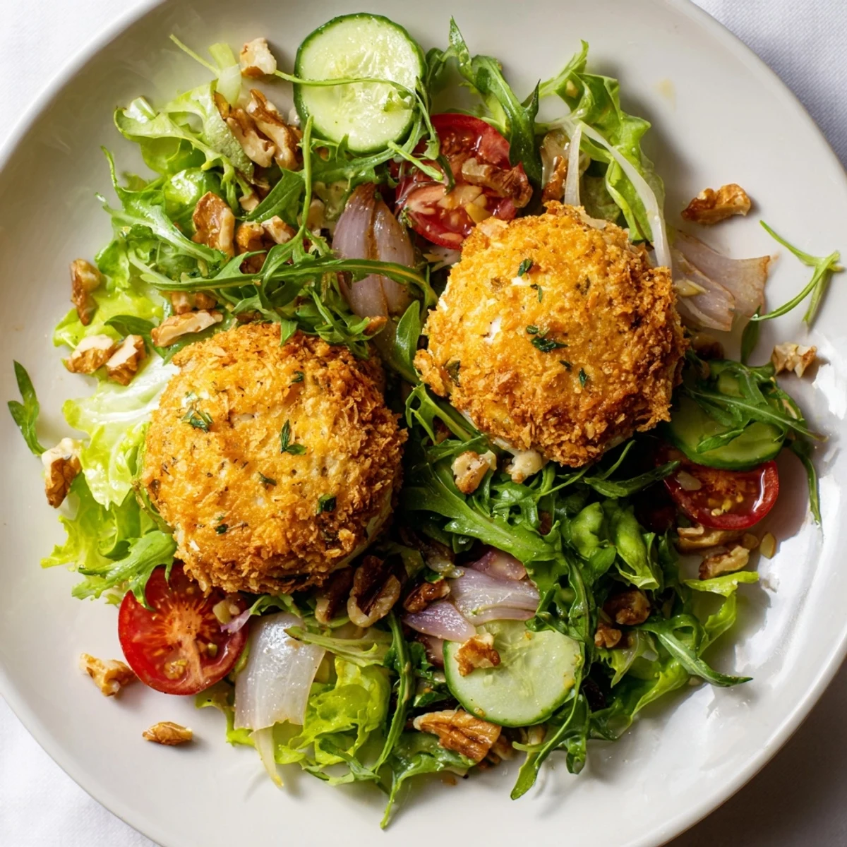 Enjoy a healthy and flavorful Baked Goat Cheese Salad, complete with toasted nuts for added texture.