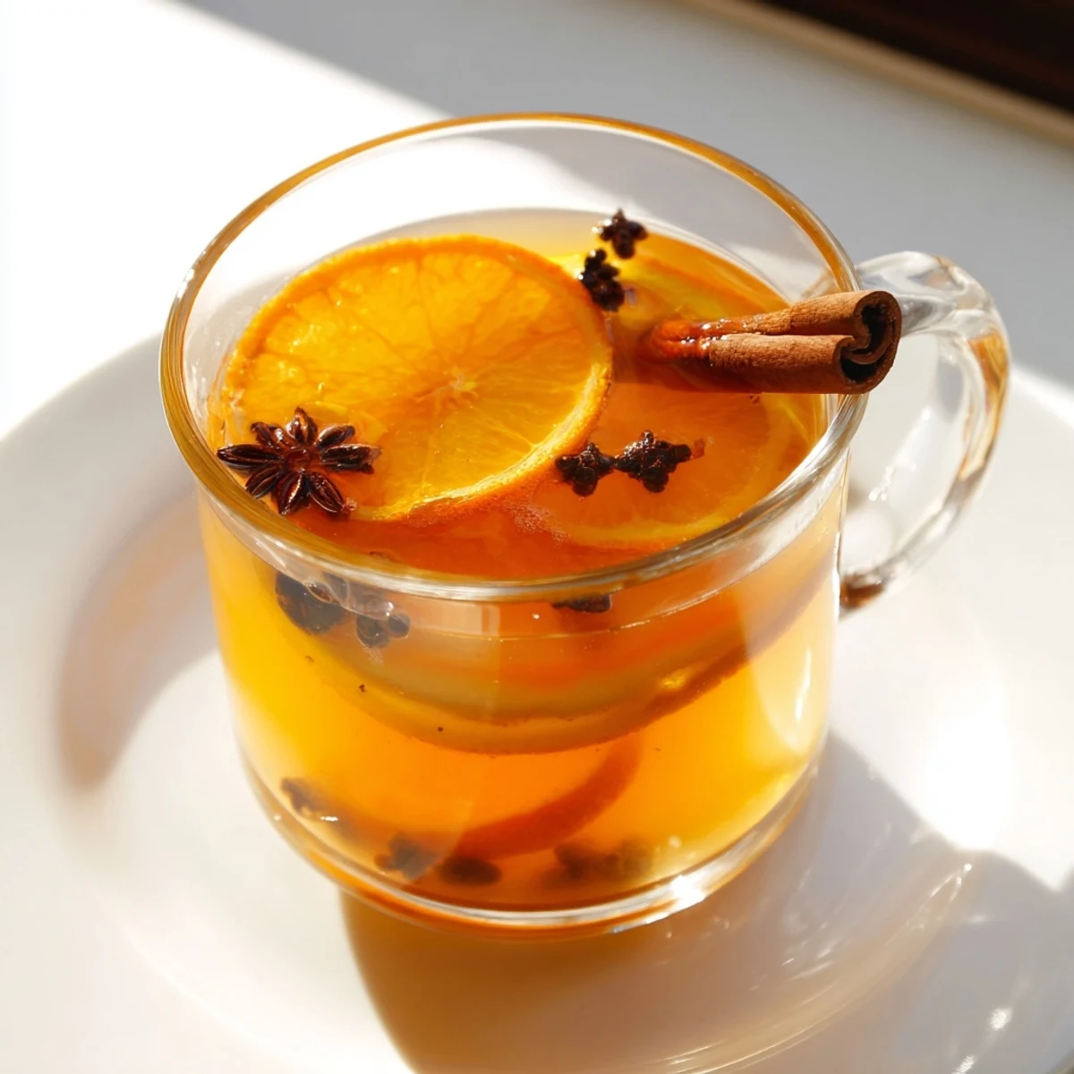 Steaming, spiced hot apple cider garnished with orange slices and cinnamon, ready to warm you.