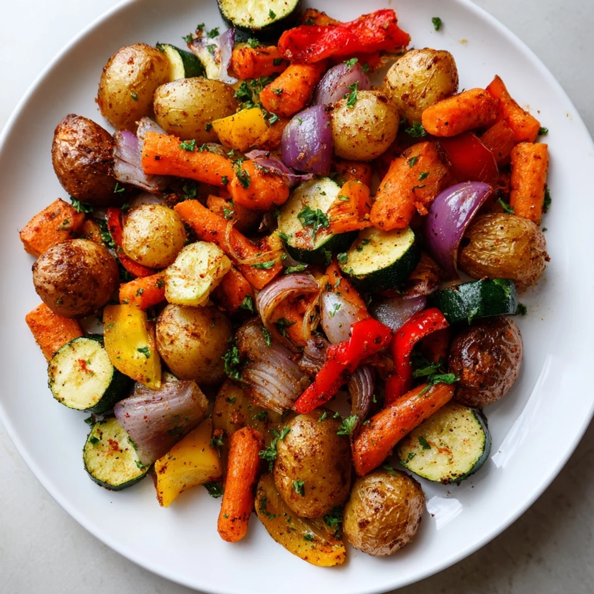 Flavor Roasted Vegetables arranged on a platter, showcasing vibrant colors and enticing aromas.