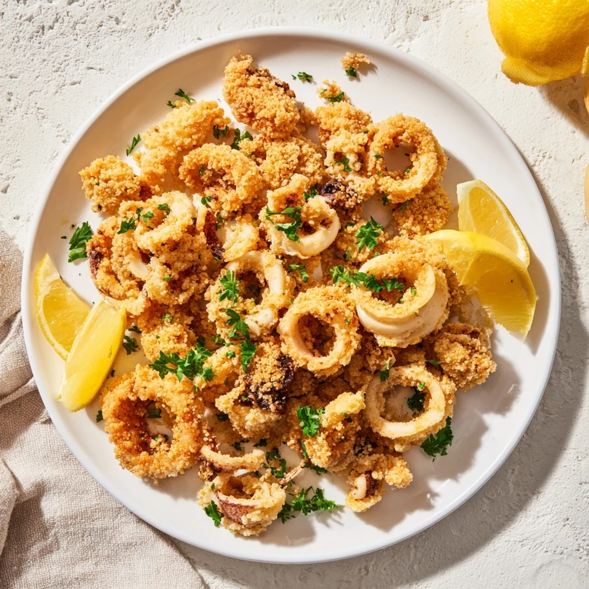Golden-brown crispy squid, perfectly fried and ready to be dipped, a delicious appetizer.