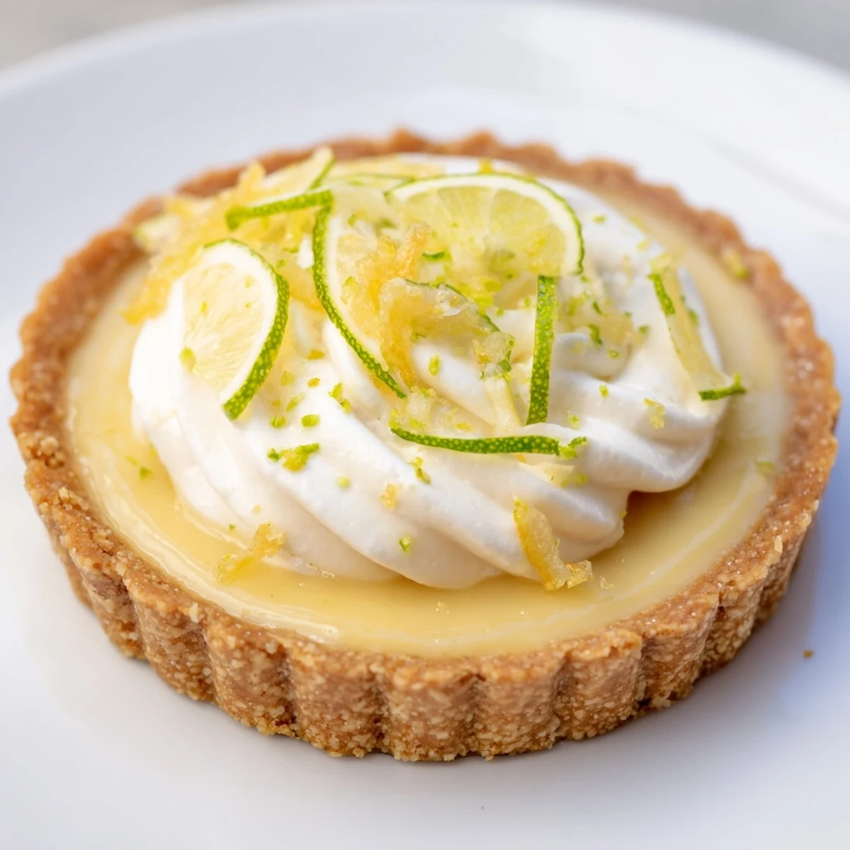A close-up of a beautifully presented Citrus Tart, showcasing its vibrant citrus filling.