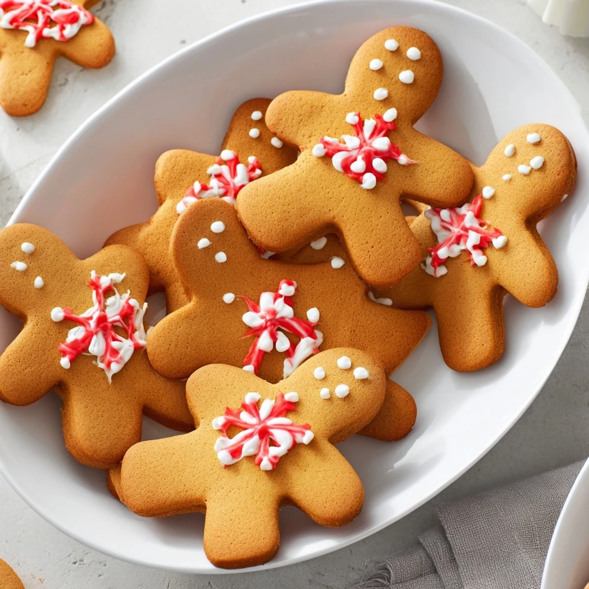 Delicious homemade gingerbread men, adorned with colorful frosting and sweet candy decorations.