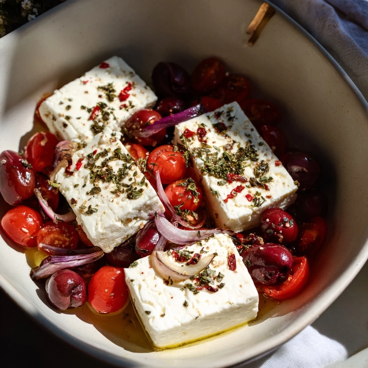 Golden baked feta with juicy roasted tomatoes, a simple, delicious Mediterranean appetizer.