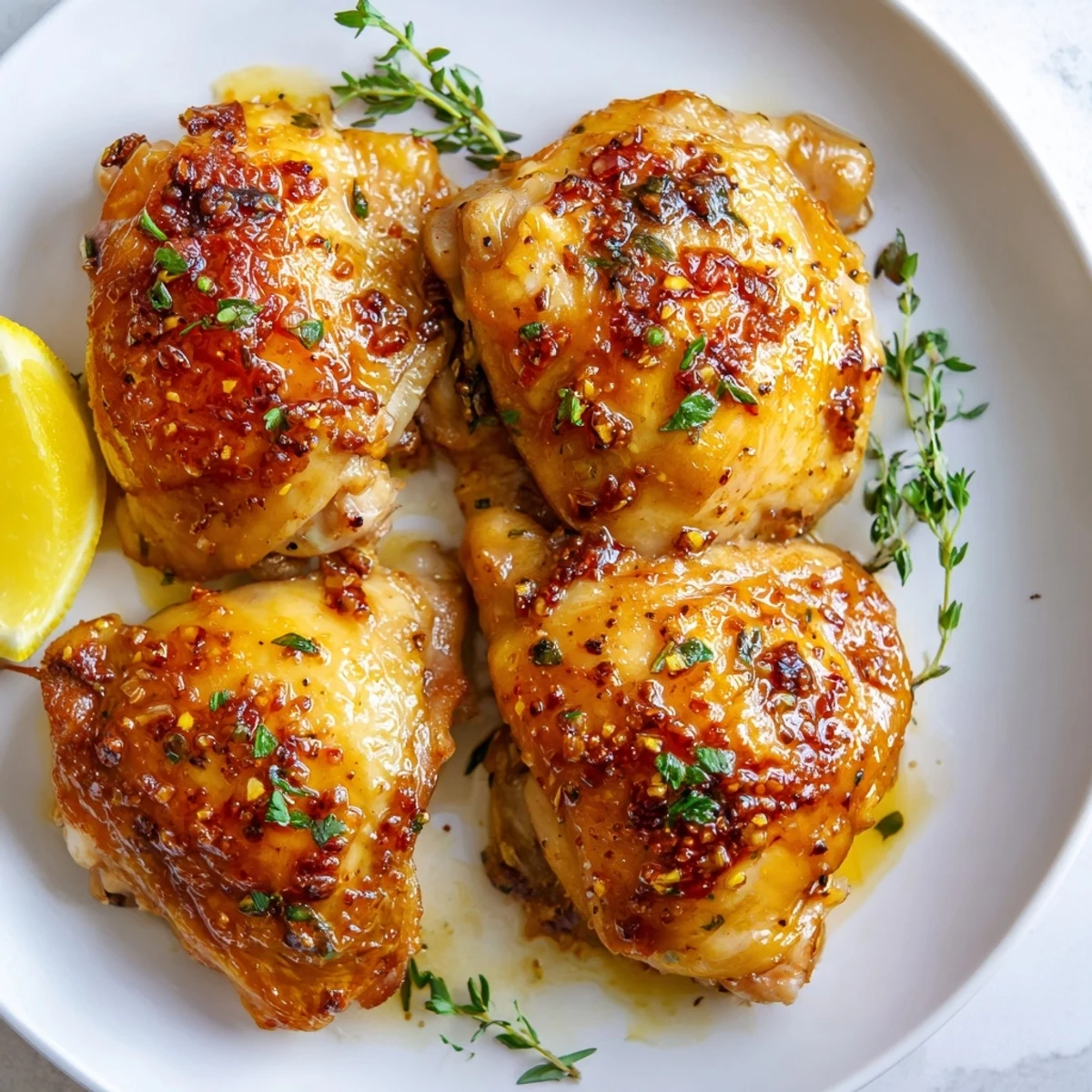 Tender and flavorful Lemon Garlic Roasted Chicken Thighs, perfectly roasted with herbs and spices.
