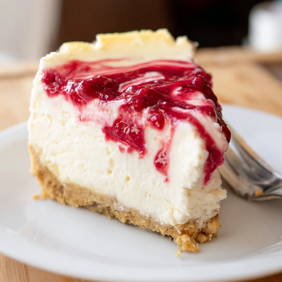 Freshly baked Lemon Raspberry Cheesecake Squares with a marbled top and golden graham cracker crust on a white plate.