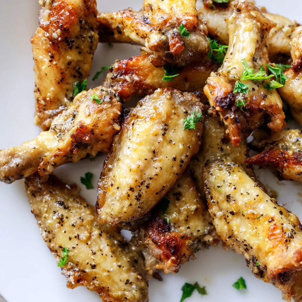 Spicy Baked Lemon Pepper Chicken Wings with visible cracked pepper and lemon zest, ready to serve as a game day snack.