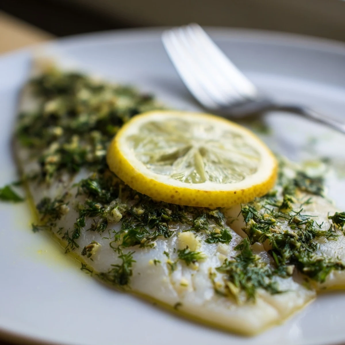 Aromatic baked tilapia with fresh herbs, lemon zest, and garlic on a baking sheet ready to serve.
