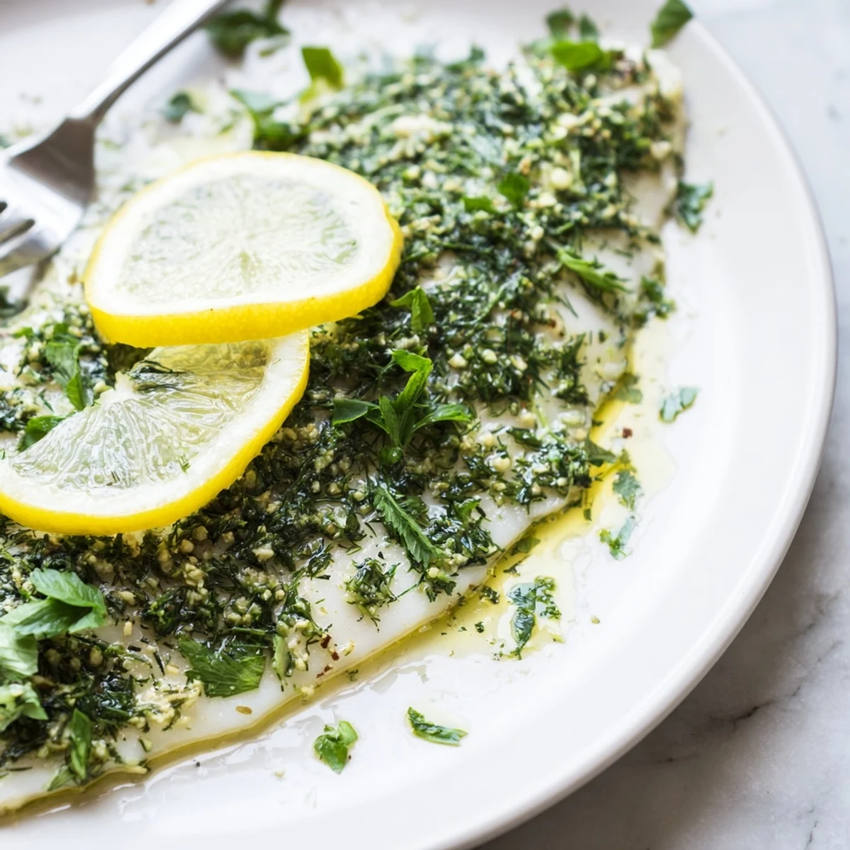 Savory baked tilapia fillets garnished with parsley and lemon slices, ideal for a low carb dinner.