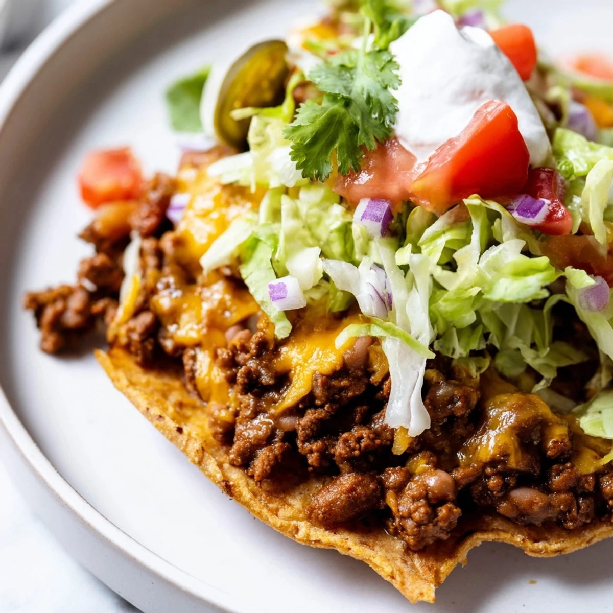 Beef Tostadas with Beans Cheese