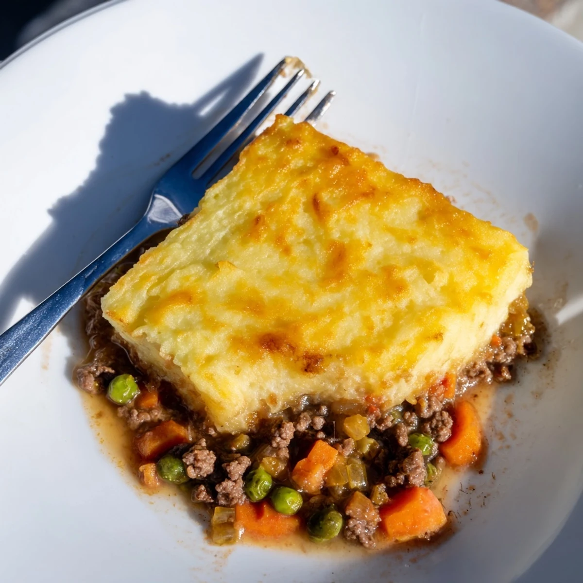 Golden brown, bubbling Beef Shepherds Pie with Cheddar Mash fresh from the oven.
