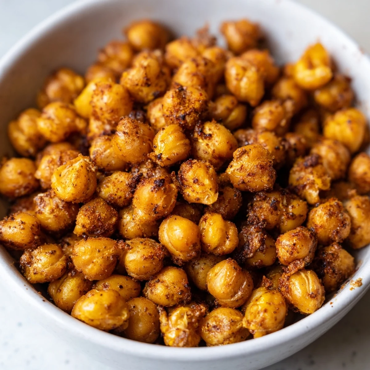 Golden-brown Spicy Roasted Chickpeas with Cumin spread on a parchment-lined baking sheet, still warm.