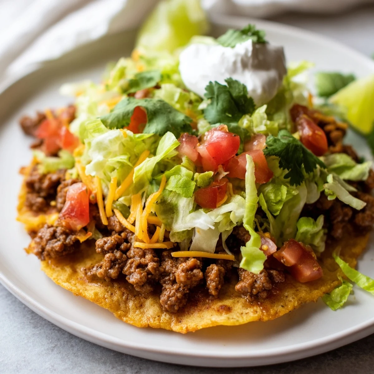Classic beef tostadas loaded with savory ground beef, beans, and vibrant garnishes for a quick weeknight meal.