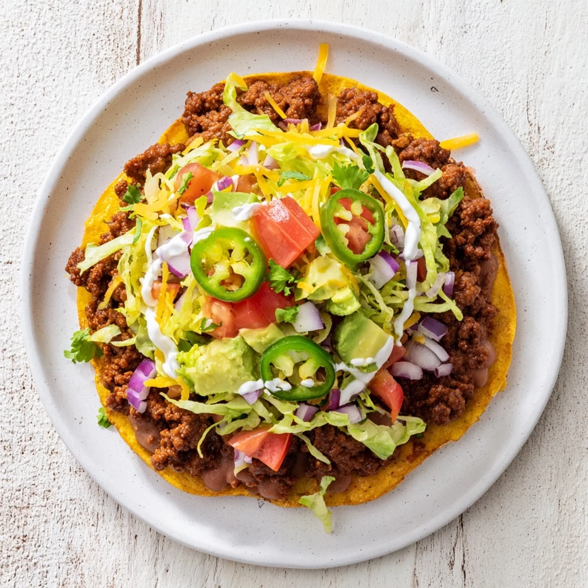 Sizzling skillet-seasoned beef and warm beans top crispy tostadas in this classic Mexican-inspired Beef Tostadas dinner.