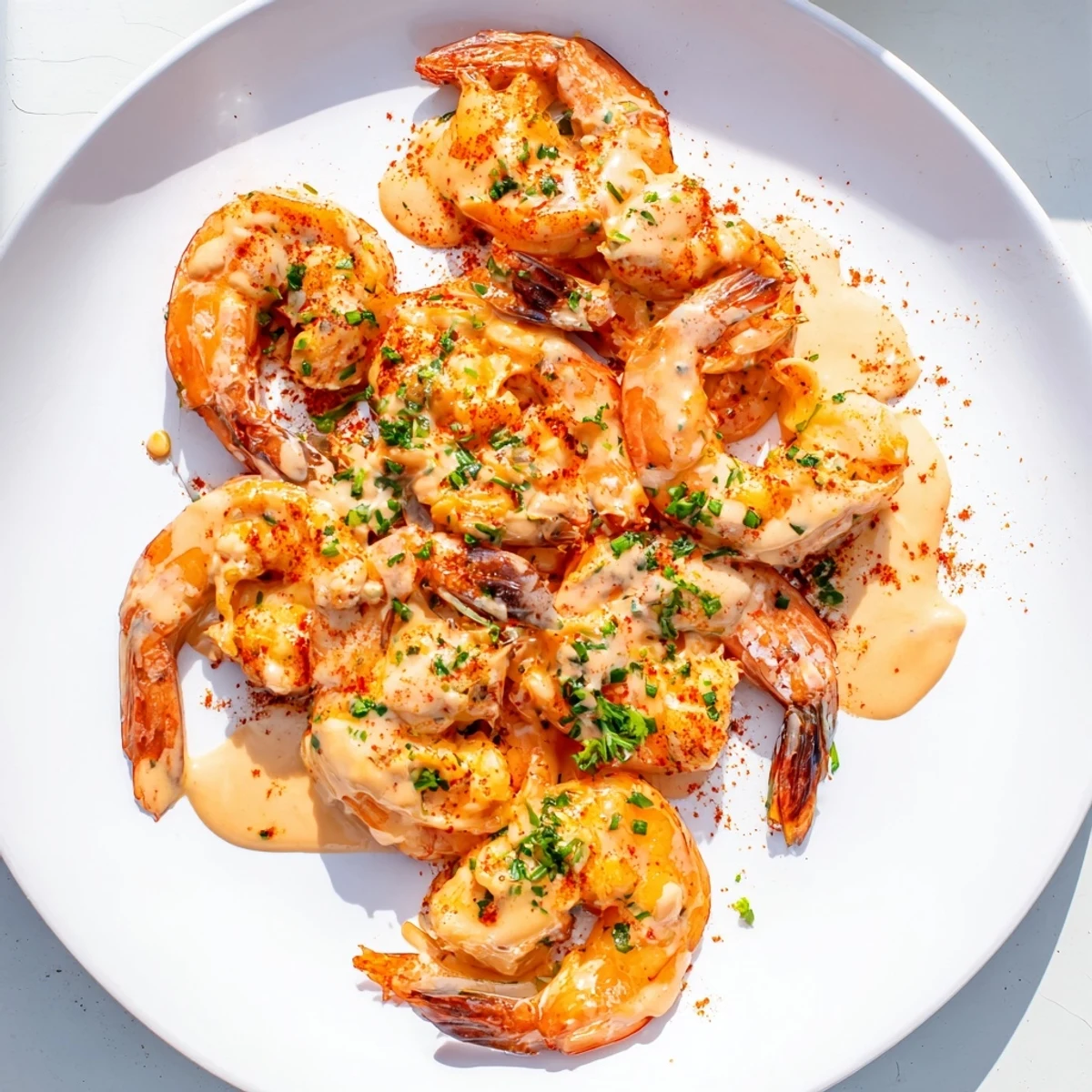 Cajun remoulade sauce in a small ramekin, garnished with fresh parsley, served alongside perfectly cooked shrimp.  