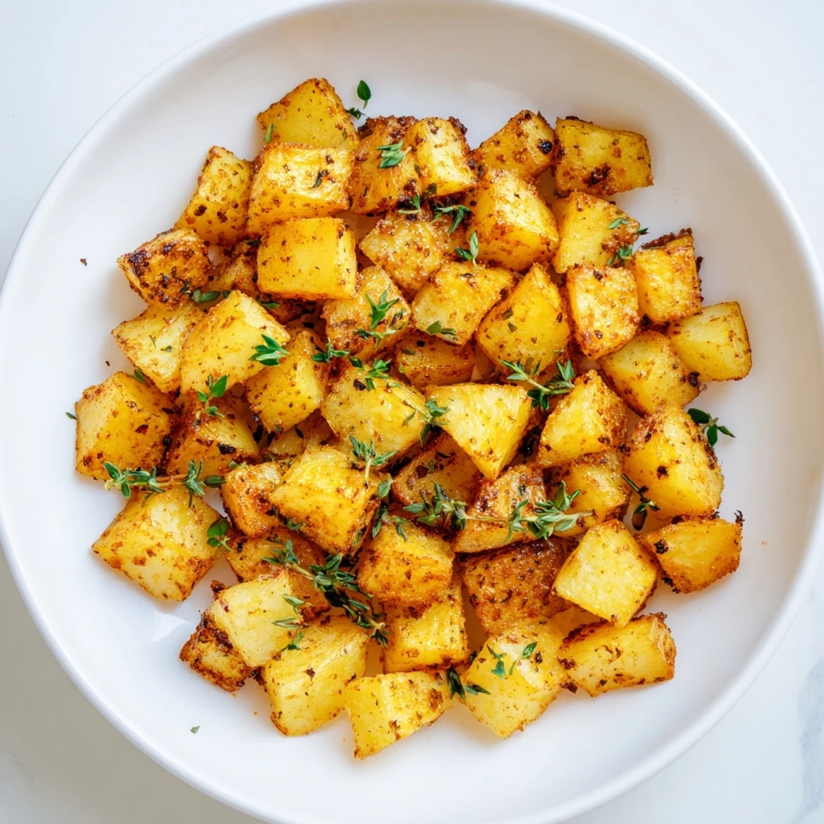 Roasted Cajun Spiced Roasted Potatoes with Herbs topped with fresh green parsley on a baking sheet.