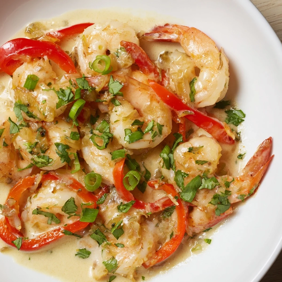 Juicy garlic shrimp in coconut milk rest over fluffy jasmine rice, with lime wedges on the side.