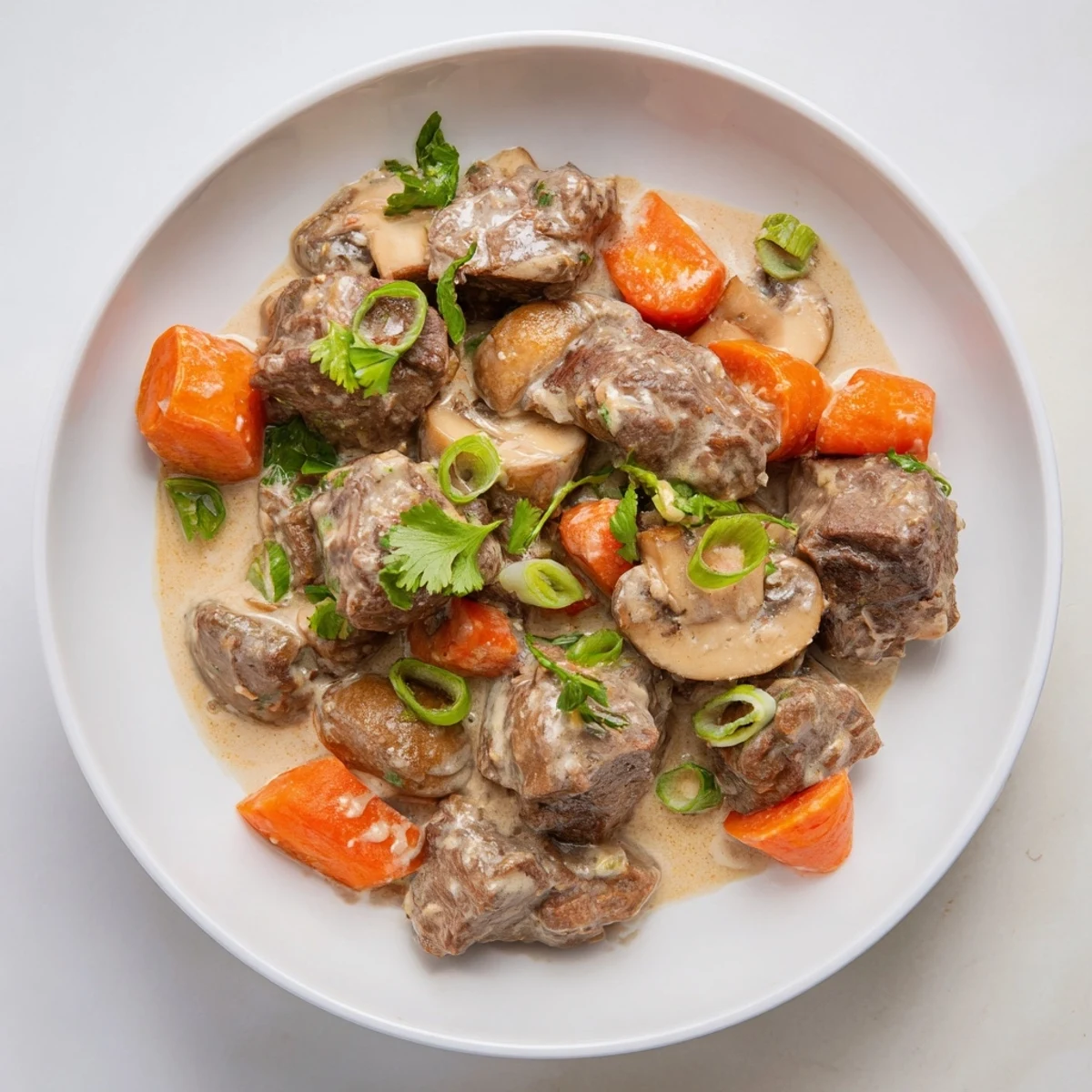 Fragrant Lemongrass Coconut Braised Beef with Mushrooms served over steaming jasmine rice in a cozy bowl.