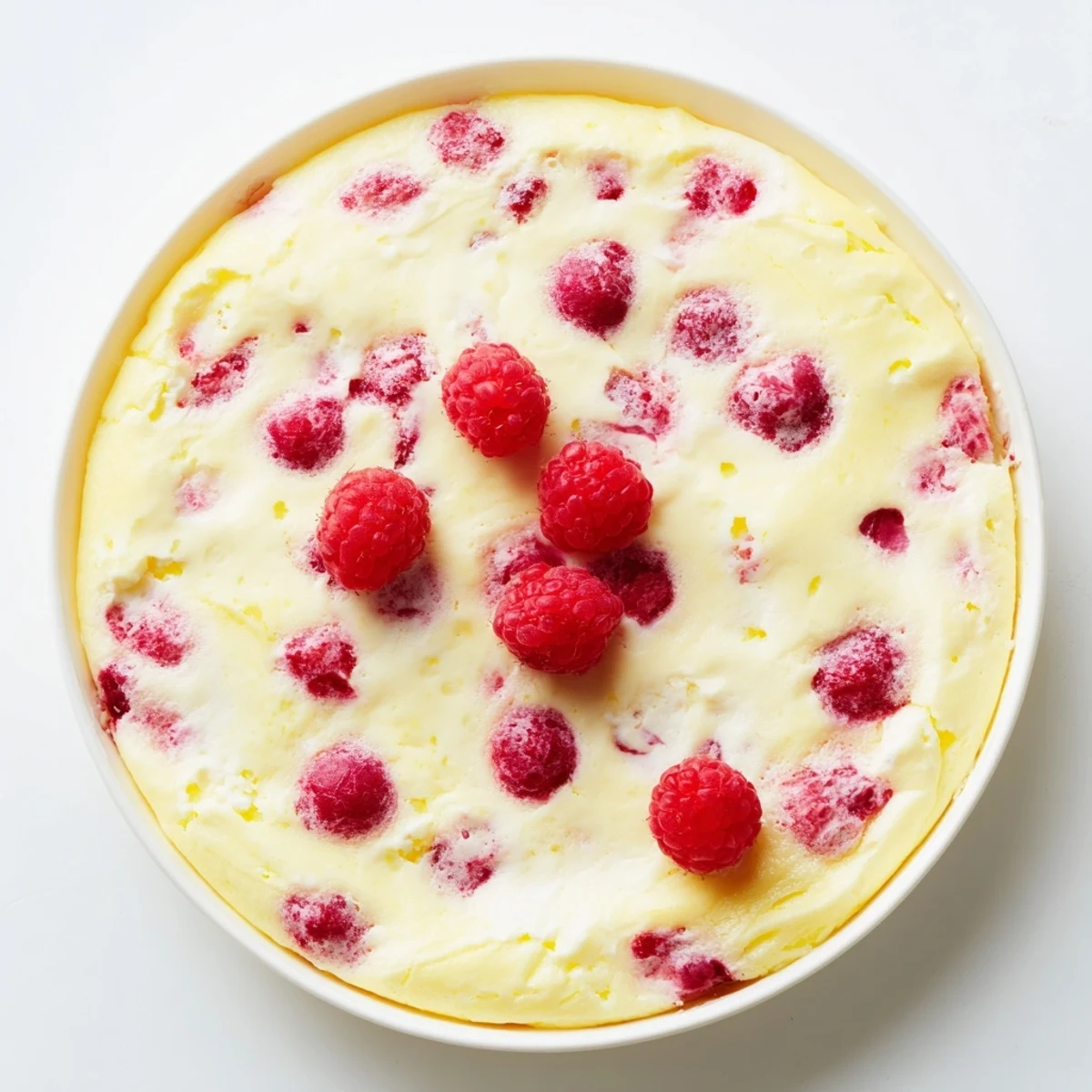 The golden-brown Lemon Raspberry Cottage Cheese Bake is garnished with powdered sugar on a plate.