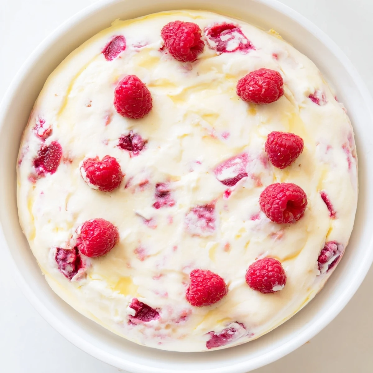 Plated Lemon Raspberry Cottage Cheese Bake beside fresh raspberries, ideal for brunch or snack.