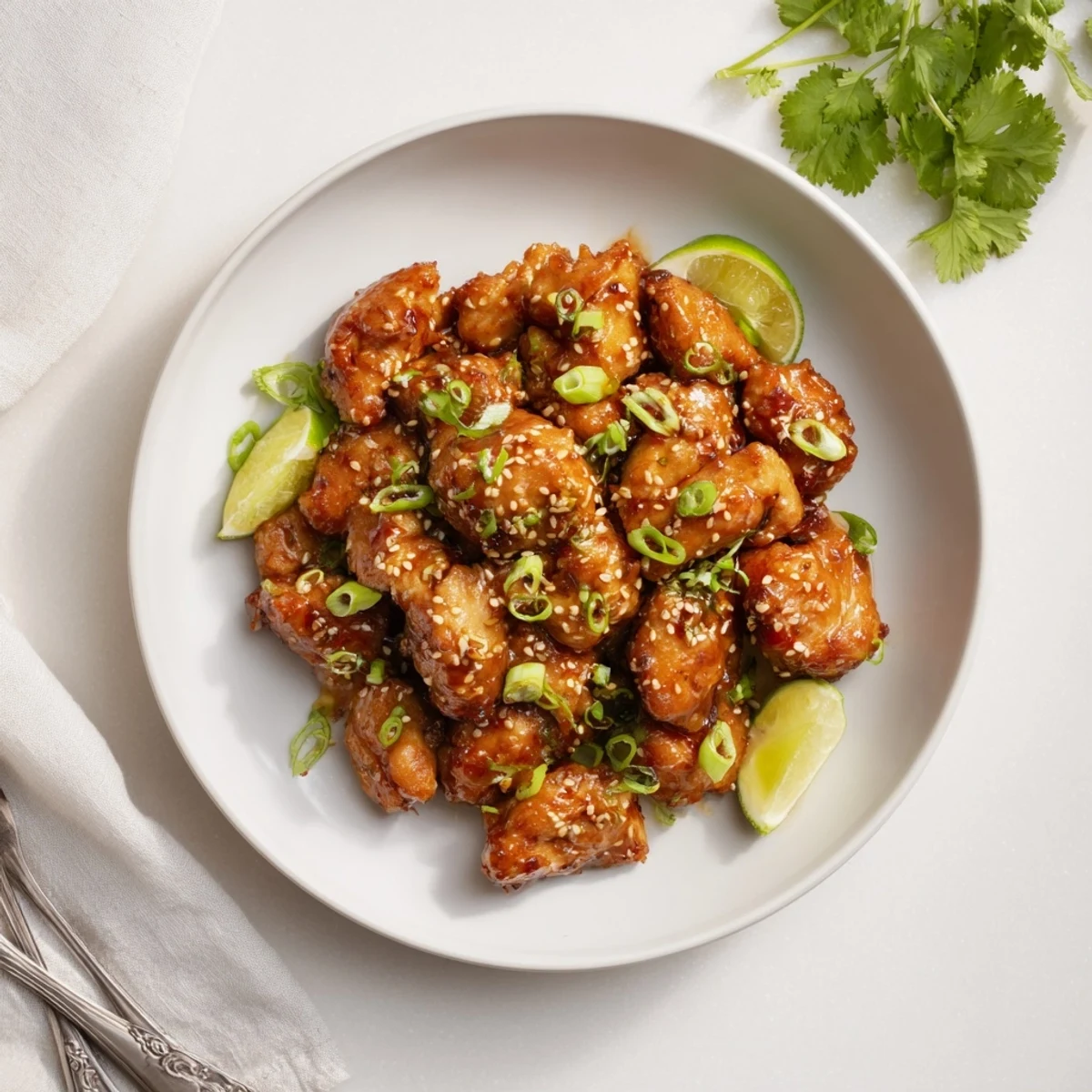 Tender chicken thighs coated in a sticky honey-lime glaze make this Sweet and Spicy Thai Chicken a perfect weeknight main dish.