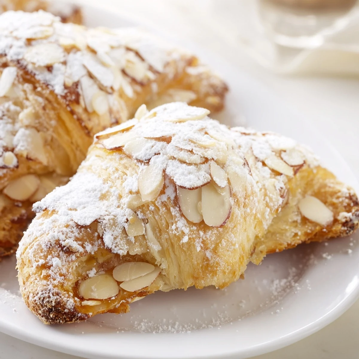 Freshly baked Almond Croissant Cookies rest on a cooling rack with a light dusting of powdered sugar.