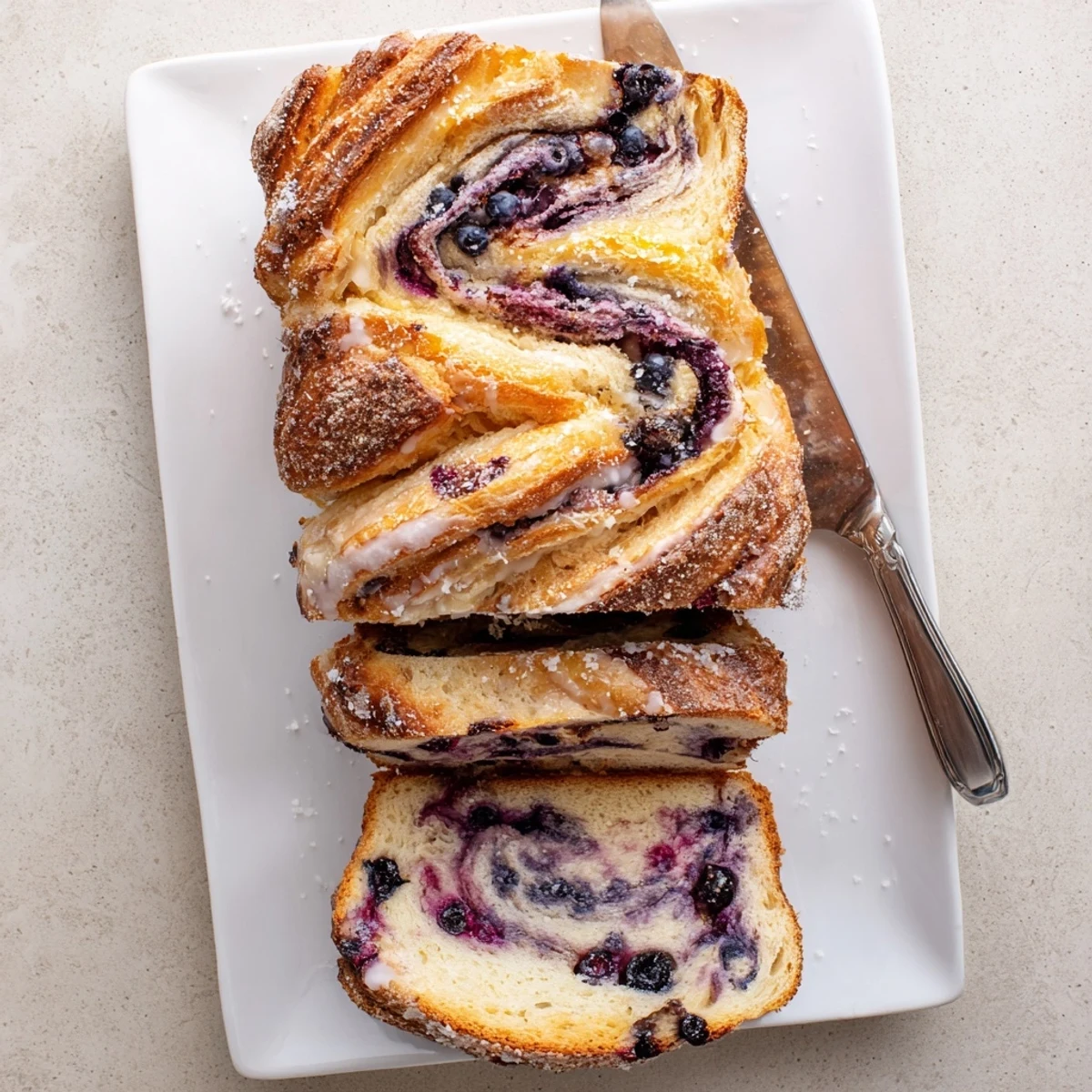 Serve Blueberry Lemon Cream Cheese Sourdough toasted on a plate, garnished with extra lemon zest for a tangy breakfast or brunch.