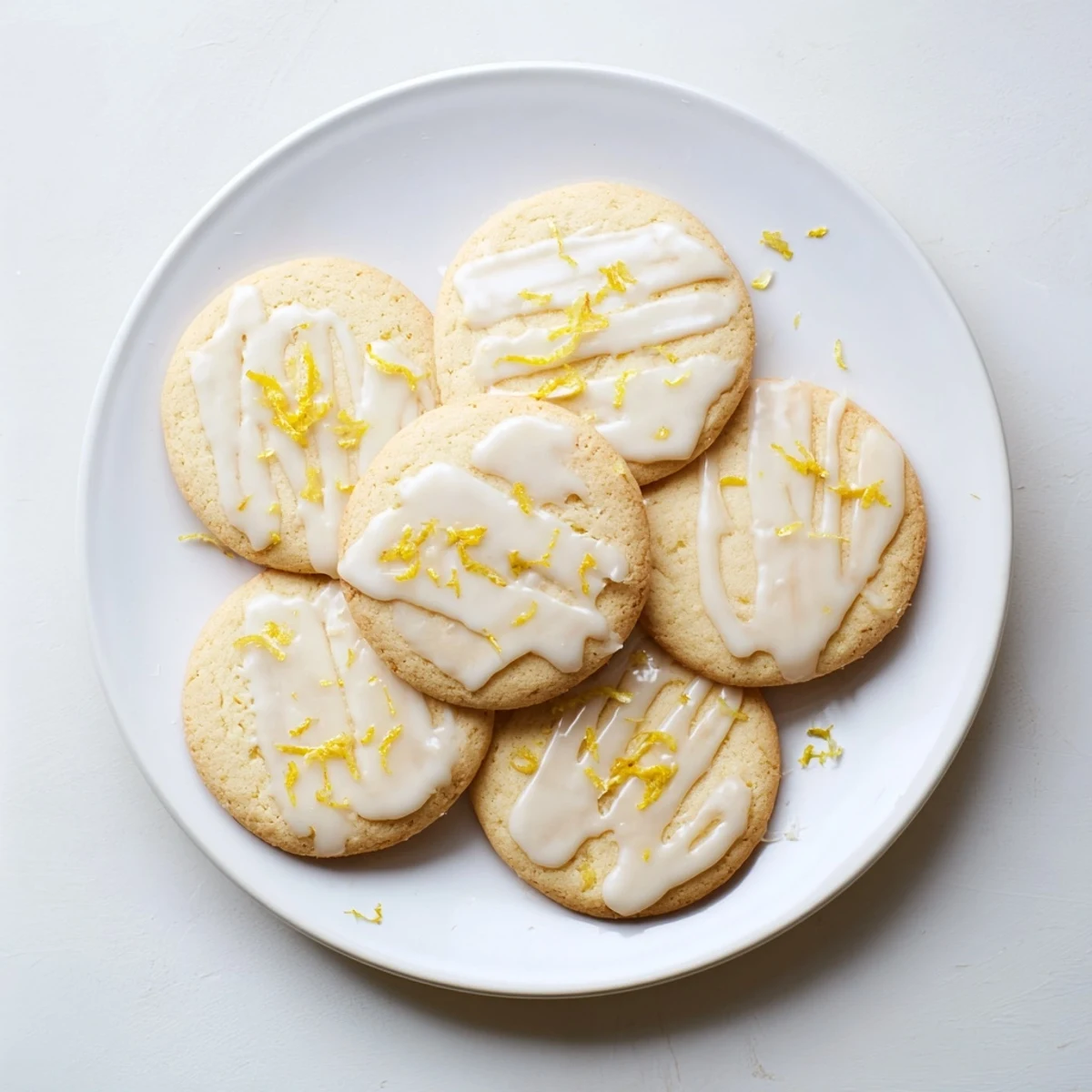 Freshly glazed Limoncello cookies with delicate crumbs and vibrant lemon zest sit beside a teacup on a sunny kitchen table.